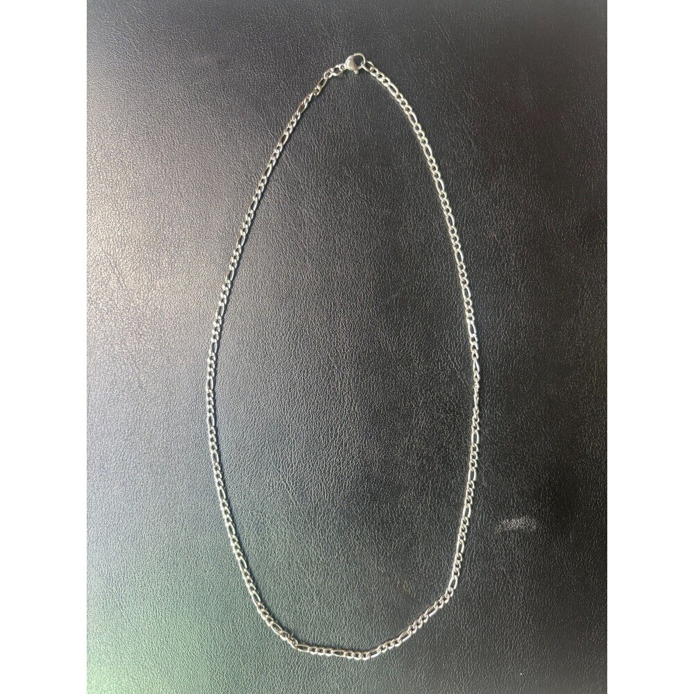 20" 3mm Figaro Chain Necklace Silver Stainless Steel Micro Minimalist Men Women